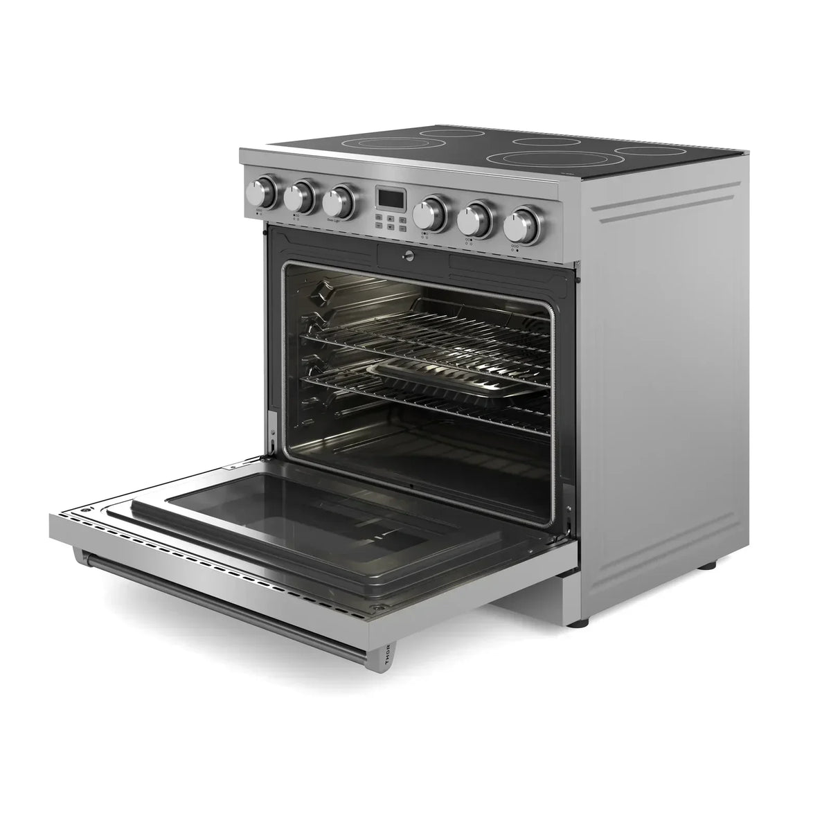 Thor Kitchen 4-Piece Appliance Package - 36-Inch Electric Range, Refrigerator, Dishwasher, and Microwave in Stainless Steel