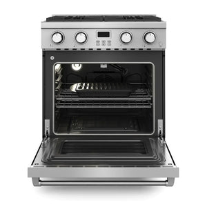 Thor Kitchen 6-Piece Appliance Package - 30-Inch Gas Range, Wall Mount Range Hood, Refrigerator with Water Dispenser, Dishwasher, Microwave, and Wine Cooler in Stainless Steel