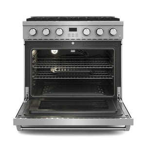Thor Kitchen 4-Piece Appliance Package - 36-Inch Gas Range, Refrigerator with Water Dispenser, Dishwasher, and Microwave in Stainless Steel