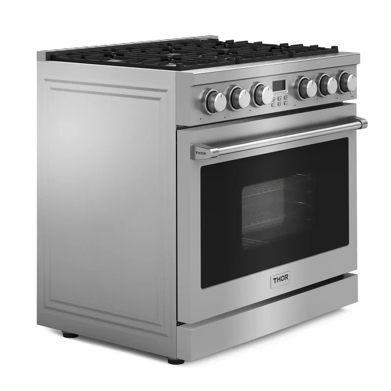 Thor Kitchen 2-Piece Appliance Package - 36-Inch Gas Range and Pro-Style Wall Mount Range Hood in Stainless Steel