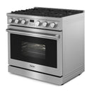 Thor Kitchen 3-Piece Appliance Package - 36-Inch Gas Range, Refrigerator with Water Dispenser, and Dishwasher in Stainless Steel