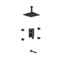 KubeBath Aqua Piazza Matte Black Shower Set with 12" Ceiling Mount Square Rain Shower, Tub Filler and 4 Body Jets, BK-CR3004JTF3V
