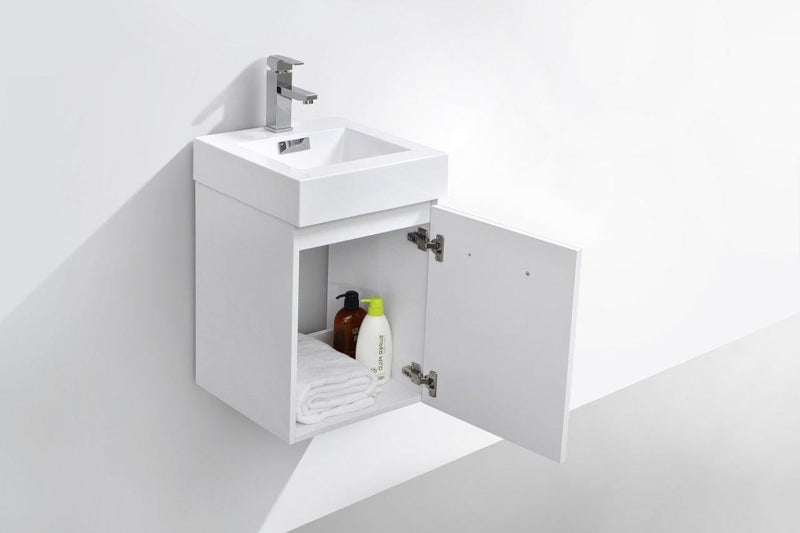 Bliss 16 in. Wall Mount Modern Bathroom Vanity - High Gloss White