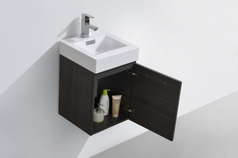 Bliss 16 in. Wall Mount Modern Bathroom Vanity - High Gloss Gray Oak