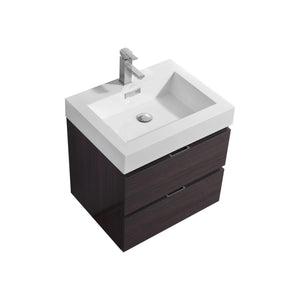 Bliss 24 in. Wall Mount Modern Bathroom Vanity - High Gloss Gray Oak