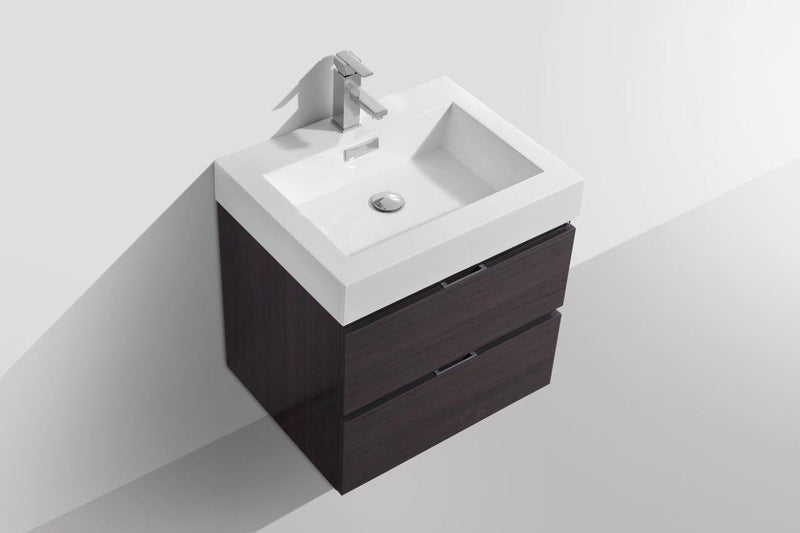 Bliss 24 in. Wall Mount Modern Bathroom Vanity - High Gloss Gray Oak