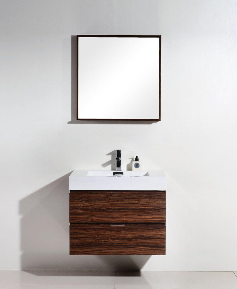Bliss 30 in. Wall Mount Modern Bathroom Vanity - Walnut