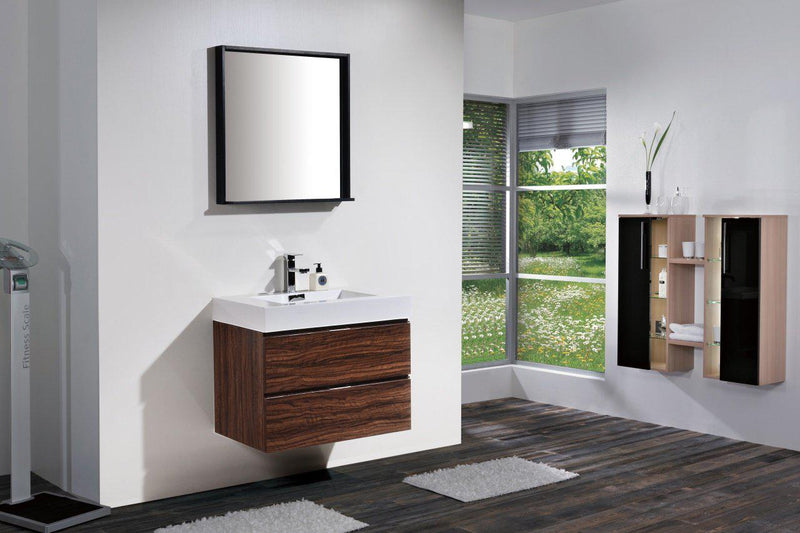Bliss 30 in. Wall Mount Modern Bathroom Vanity - Walnut