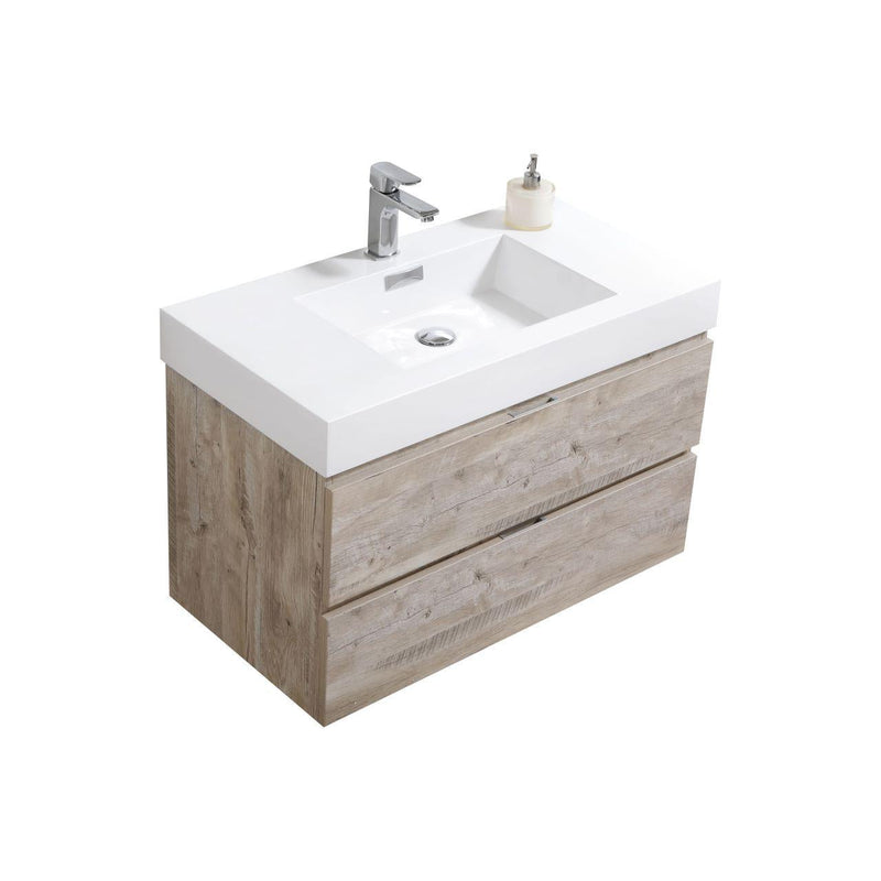 Bliss 36 in. Wall Mount Modern Bathroom Vanity - Nature Wood