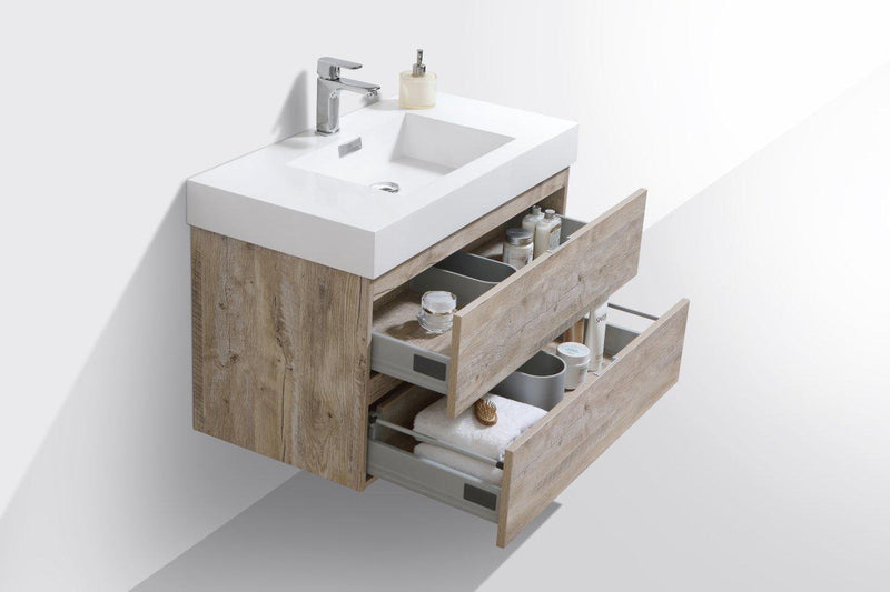 Bliss 36 in. Wall Mount Modern Bathroom Vanity - Nature Wood