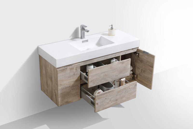 Bliss 48 in. Wall Mount Modern Bathroom Vanity - Nature Wood