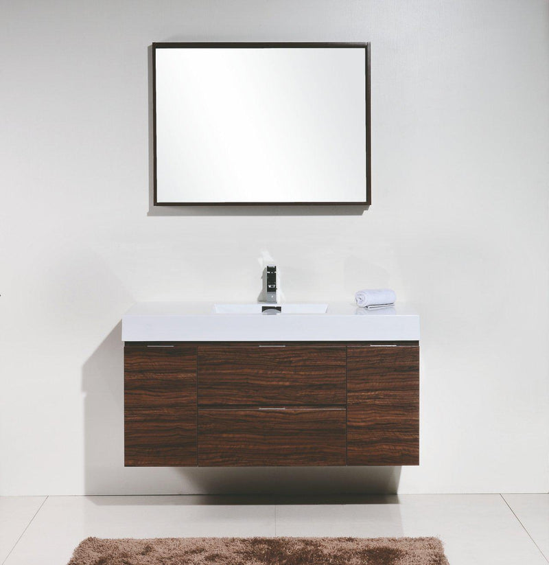 Bliss 48 in. Wall Mount Modern Bathroom Vanity - Walnut