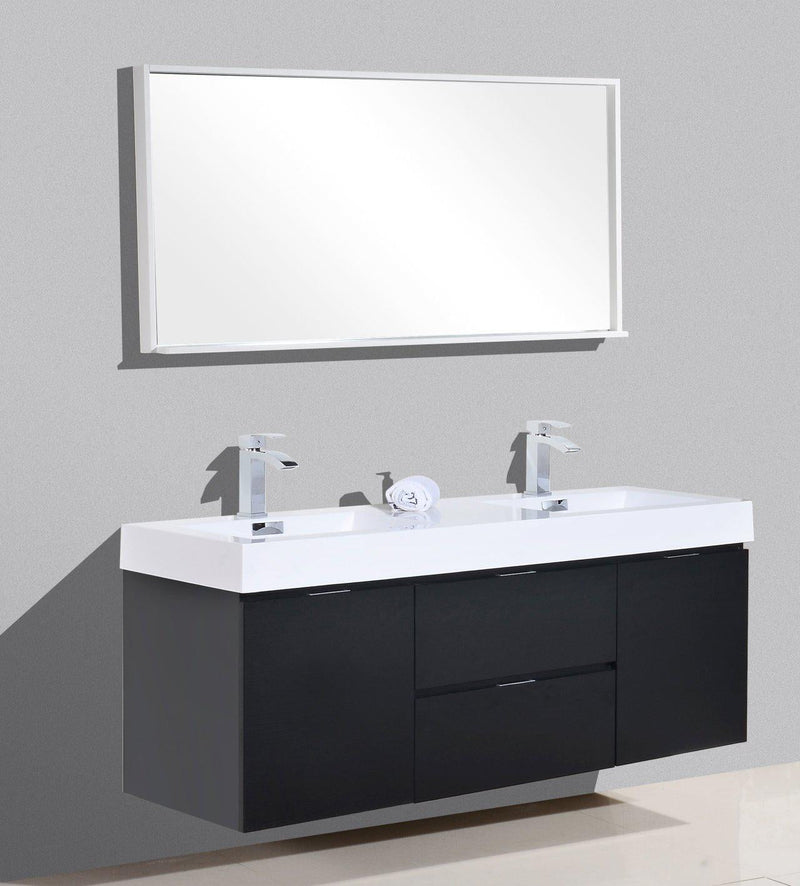 KubeBath Bliss 60 in. Double Sink Wall Mount Modern Bathroom Vanity - Black, BSL60D-BK