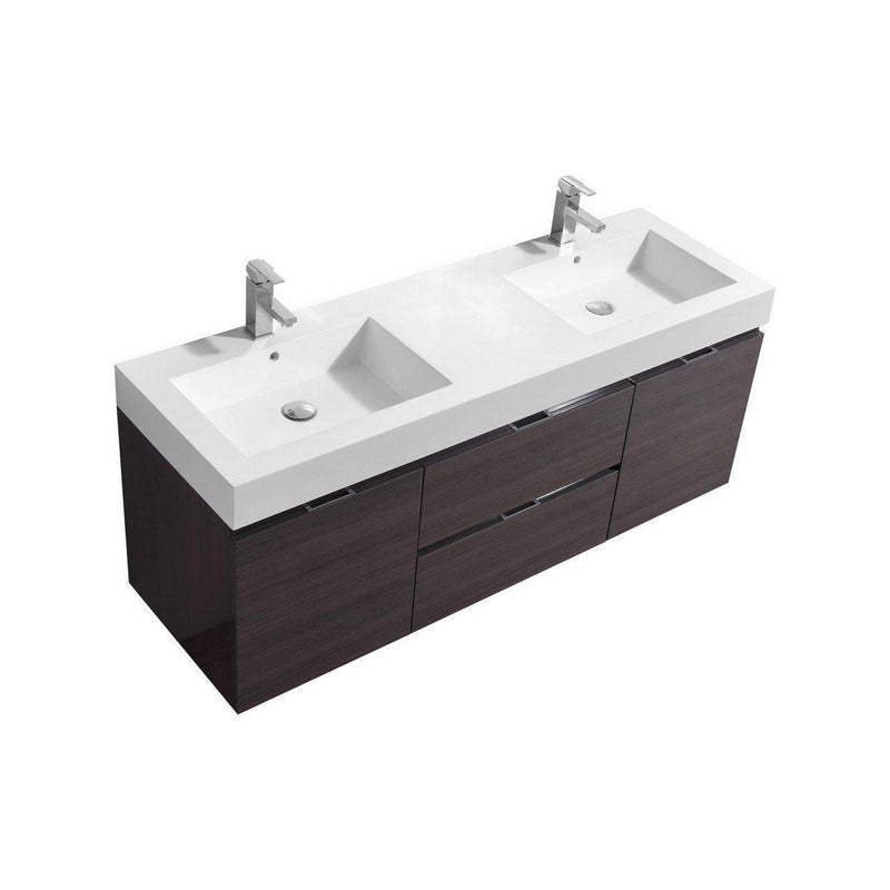 KubeBath Bliss 60 in. Double Sink Wall Mount Modern Bathroom Vanity - High Gloss Gray Oak, BSL60D-HGGO