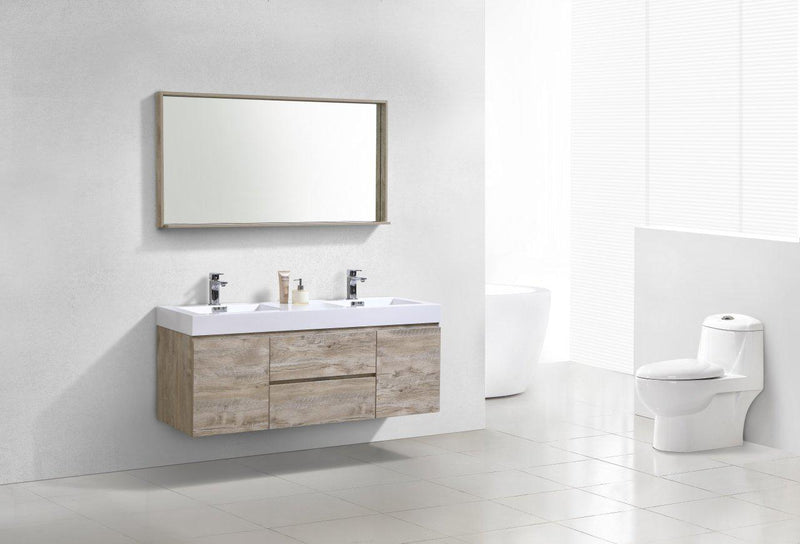 KubeBath Bliss 60 in. Double Sink Wall Mount Modern Bathroom Vanity - Nature Wood, BSL60D-NW