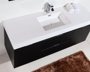 KubeBath Bliss 60 in. Single Sink Wall Mount Modern Bathroom Vanity - Black, BSL60S-BK
