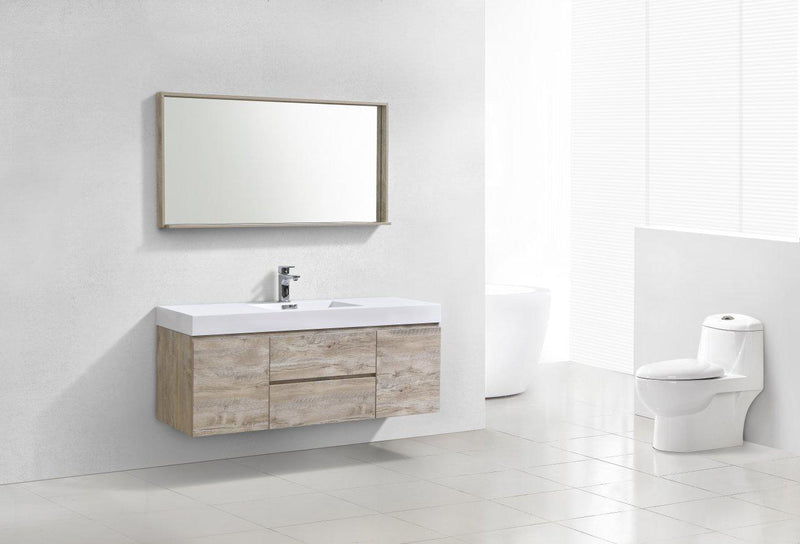 KubeBath Bliss 60 in. Single Sink Wall Mount Modern Bathroom Vanity - Nature Wood, BSL60S-NW