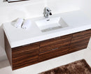 KubeBath Bliss 60 in. Single Sink Wall Mount Modern Bathroom Vanity - Walnut, BSL60S-WNT