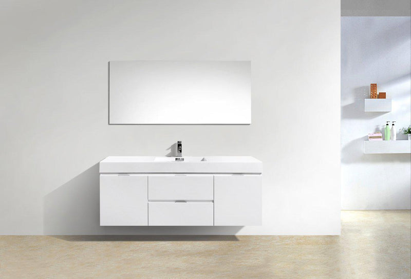 KubeBath Bliss 60 in. Single Sink Wall Mount Modern Bathroom Vanity - High Gloss White, BSL60S-GW
