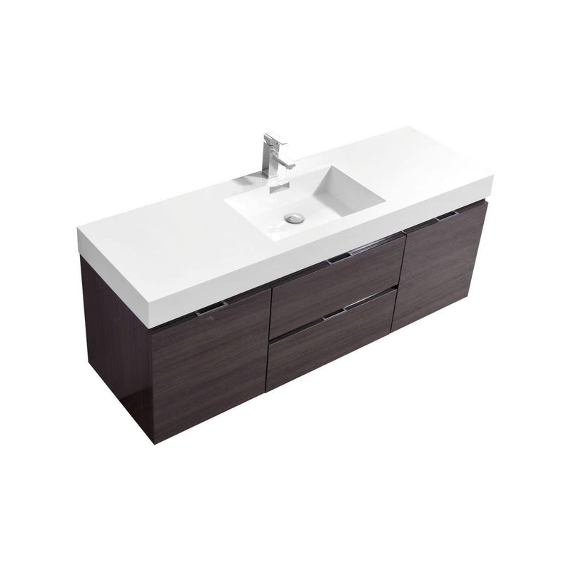 KubeBath, Bliss 60 in. Single Sink Wall Mount Modern Bathroom Vanity - High Gloss Gray Oak, BSL60S-HGGO