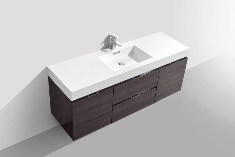 KubeBath, Bliss 60 in. Single Sink Wall Mount Modern Bathroom Vanity - High Gloss Gray Oak, BSL60S-HGGO