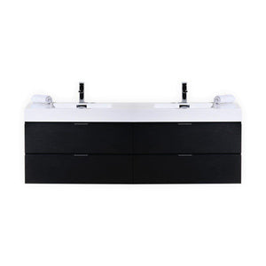 Bliss 72 in. Double Sink Wall Mount Modern Bathroom Vanity - Black