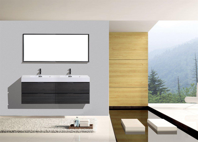 Bliss 72 in. Double Sink Wall Mount Modern Bathroom Vanity - Gray Oak