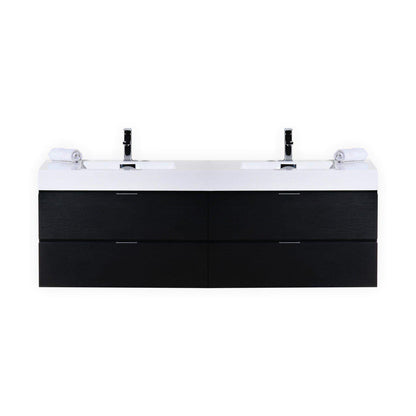 Bliss 80 in. Double Sink Wall Mount Modern Bathroom Vanity - Black
