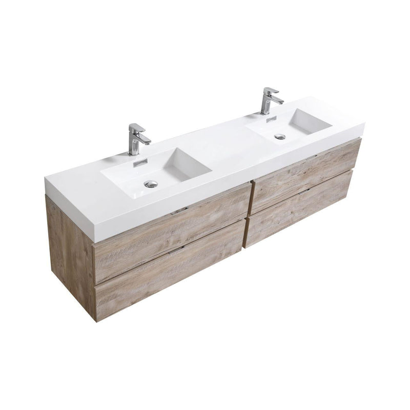 Bliss 80 in. Double Sink Wall Mount Modern Bathroom Vanity - Nature Wood