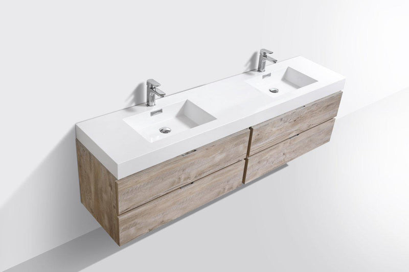 Bliss 80 in. Double Sink Wall Mount Modern Bathroom Vanity - Nature Wood