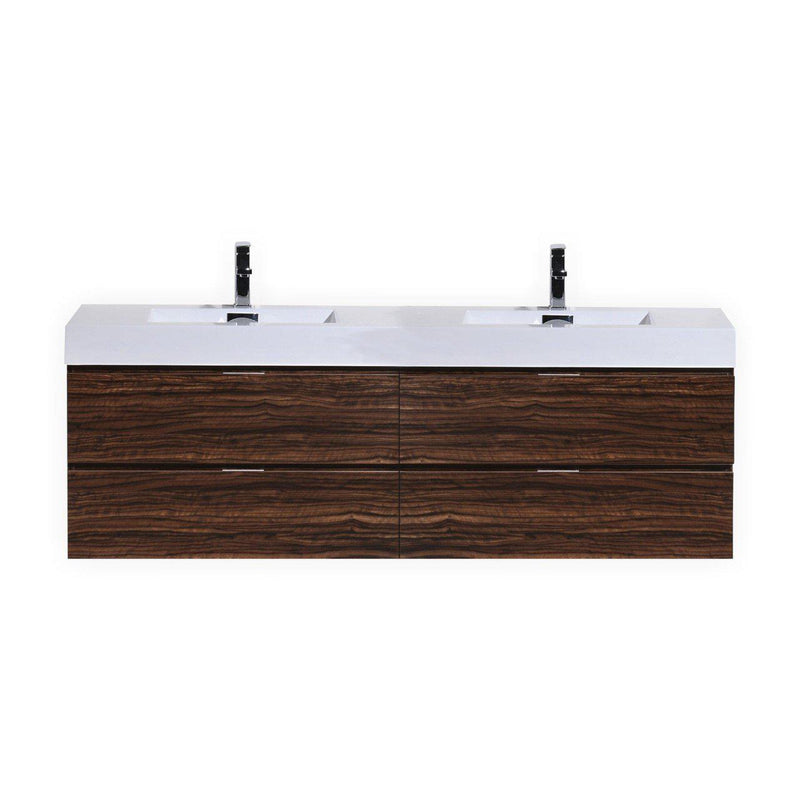 Bliss 80 in. Double Sink Wall Mount Modern Bathroom Vanity - Walnut
