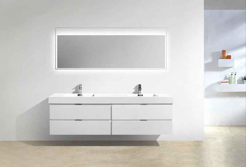 Bliss 80 in. Double Sink Wall Mount Modern Bathroom Vanity - High Gloss White