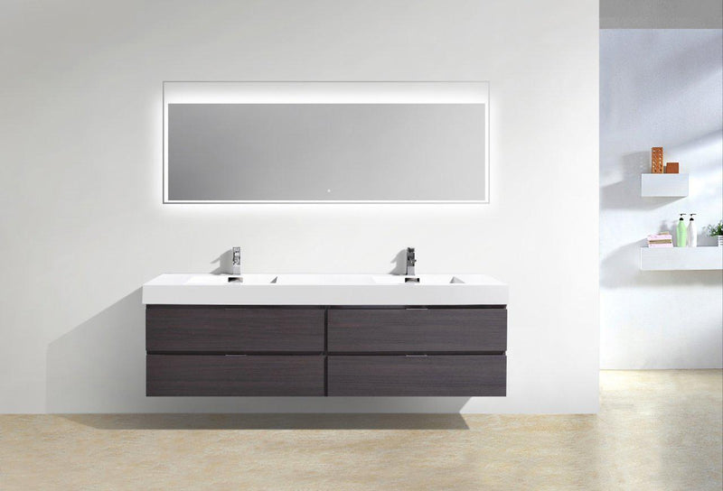 Bliss 80 in. Double Sink Wall Mount Modern Bathroom Vanity - High Gloss Gray Oak