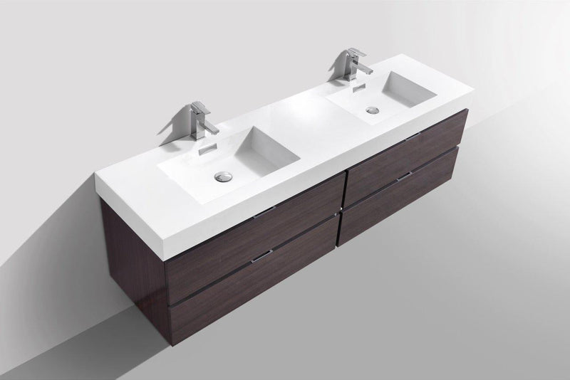 Bliss 80 in. Double Sink Wall Mount Modern Bathroom Vanity - High Gloss Gray Oak