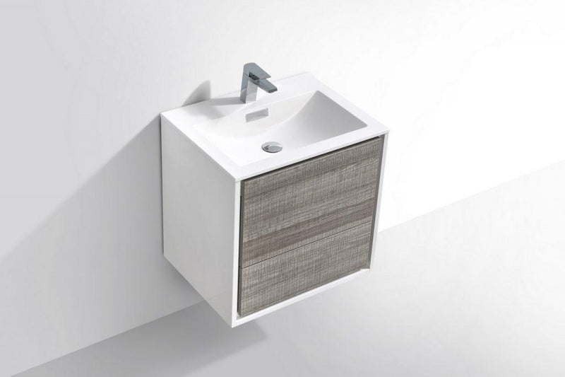KubeBath De Lusso 24 in. Wall Mount Modern Bathroom Vanity - Ash Gray, DL24-HGASH
