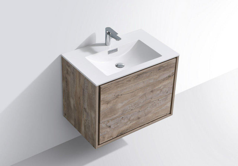 KubeBath De Lusso 30 in. Wall Mount Modern Bathroom Vanity - Nature Wood, DL30-NW