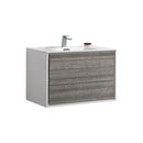 KubeBath De Lusso 36 in. Wall Mount Modern Bathroom Vanity - Ash Gray, DL36-HGASH