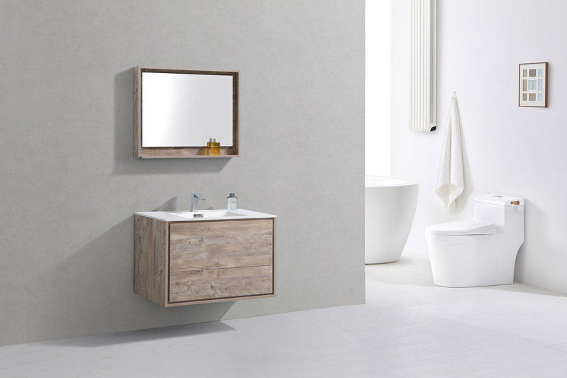 KubeBath DeLusso 36 in. Wall Mount Modern Bathroom Vanity - Nature Wood, DL36-NW