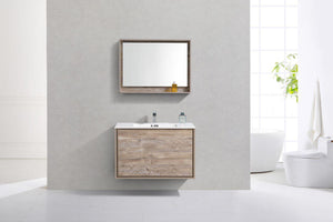 KubeBath DeLusso 36 in. Wall Mount Modern Bathroom Vanity - Nature Wood, DL36-NW