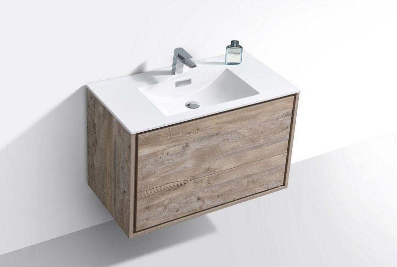 KubeBath DeLusso 36 in. Wall Mount Modern Bathroom Vanity - Nature Wood, DL36-NW