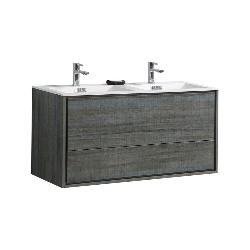 KubeBath De Lusso 48 in. Double Sink Wall Mount Modern Bathroom Vanity - Ocean Gray, DL48D-BE