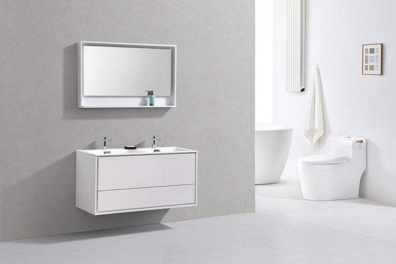Kube Bath De Lusso 48 in. Double Sink Wall Mount Modern Bathroom Vanity - High Glossy White, DL48D-GW