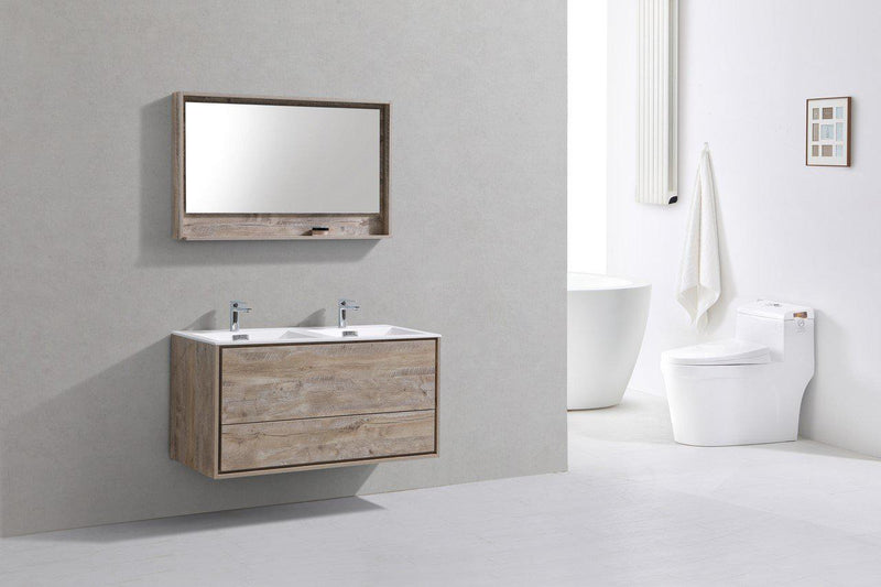 KubeBath DeLusso 48 in. Double Sink Wall Mount Modern Bathroom Vanity - Nature Wood, DL48D-NW