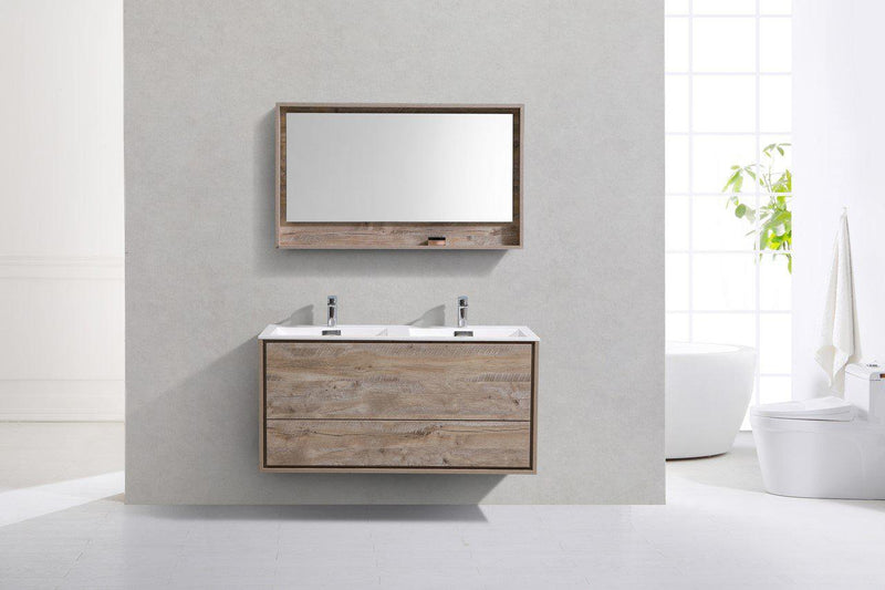 KubeBath DeLusso 48 in. Double Sink Wall Mount Modern Bathroom Vanity - Nature Wood, DL48D-NW