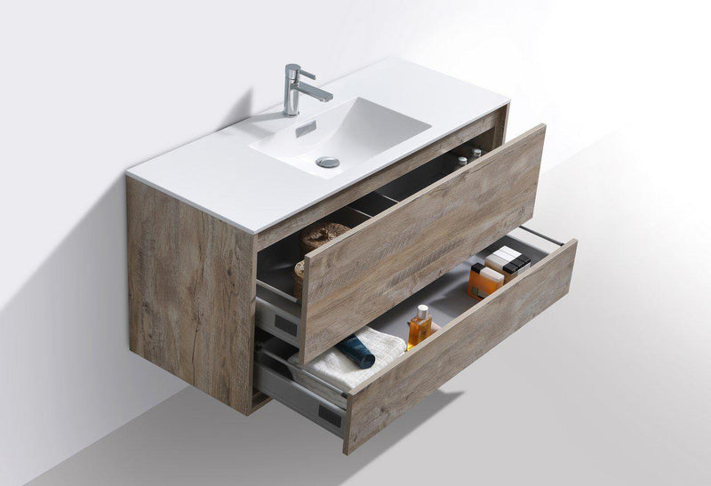 KubeBath DeLusso 48 in. Single Sink Wall Mount Modern Bathroom Vanity - Nature Wood, DL48S-NW