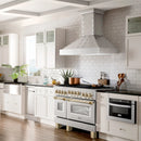 ZLINE Autograph Edition 4-Piece Appliance Package - 48-Inch Gas Range, Refrigerator, Wall Mounted Range Hood, & 24-Inch Tall Tub Dishwasher in Stainless Steel with Gold Trim (4AKPR-RGRHDWM48-G)