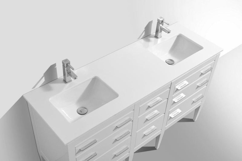 KubeBath Eiffel 60'' Double Sink High Gloss White Vanity with White Counter Top, E60-GW