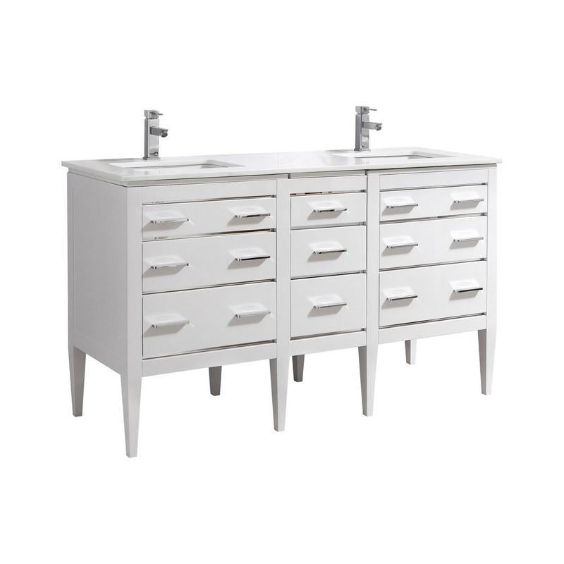 KubeBath Eiffel 60'' Double Sink High Gloss White Vanity with White Counter Top, E60-GW