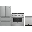 FORNO 3-Piece Appliance Package - 36-Inch Marco Gas Range, French Door Refrigerator, & Dishwasher in Stainless Steel FBDL-009-01CAUS