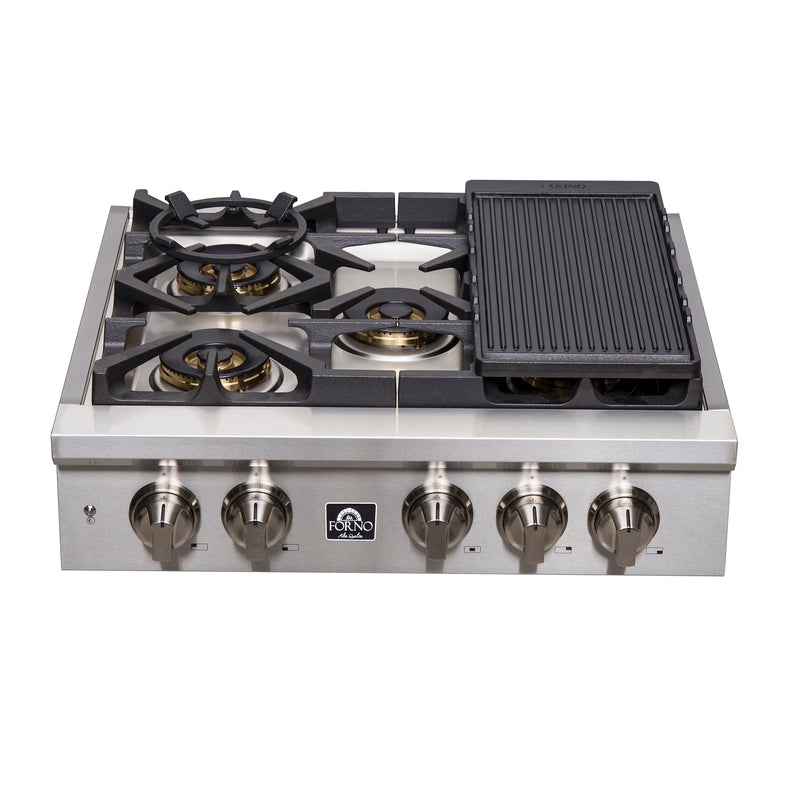 Forno Spezia 30-Inch Gas Rangetop, 5 Burners, Wok Ring and Grill/Griddle in Stainless Steel (FCTGS5751-30)